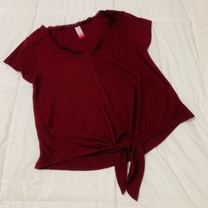Tie front burgundy top